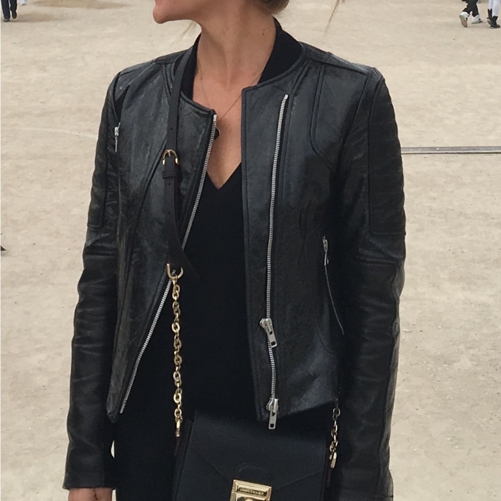 Theory P XS 2 Leather Moto Jacked Polished Black Silver zipper